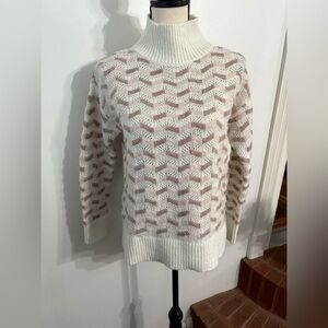 Liz Claiborne Cowl Neck Sweater - Cream and Pink Chevron Size Small